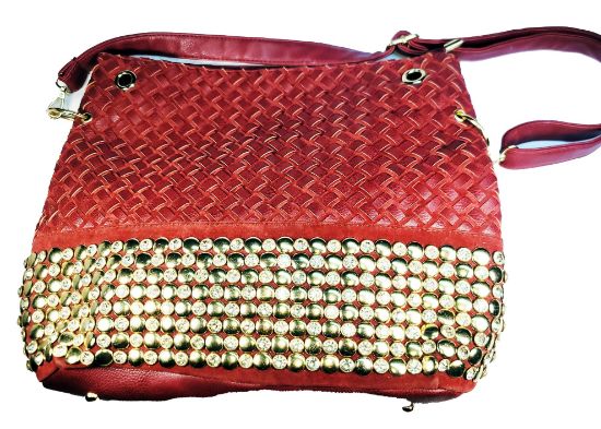 Picture of Waxed Leather Woven Cord Tote BagMade of cotton woven fabric